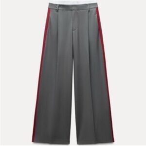 NEW Zara Gray Dress Pants with Red Stripe